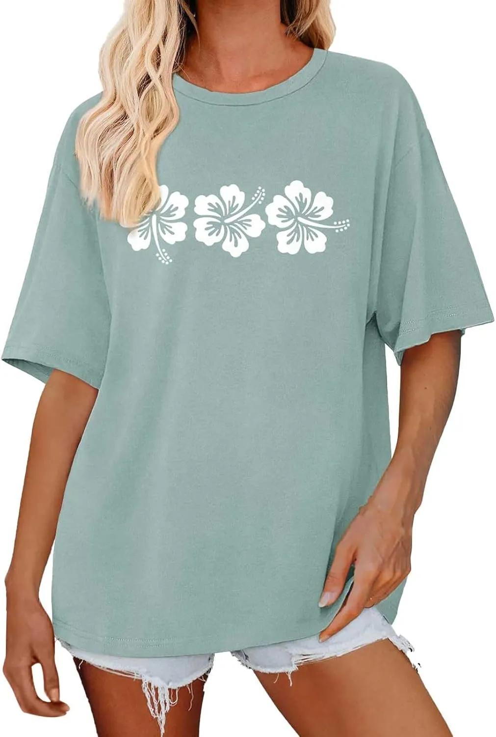 Oversized Tshirts for Women Flower Graphic Tees Short Sleeve Shirts 2025 Summer Casual Loose Fit Beach Tops