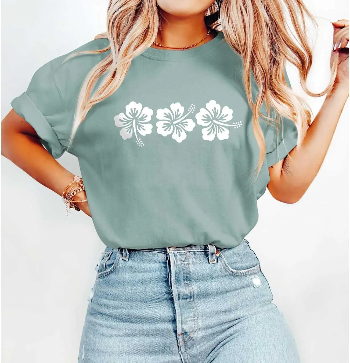 Oversized Tshirts for Women Flower Graphic Tees Short Sleeve Shirts 2025 Summer Casual Loose Fit Beach Tops