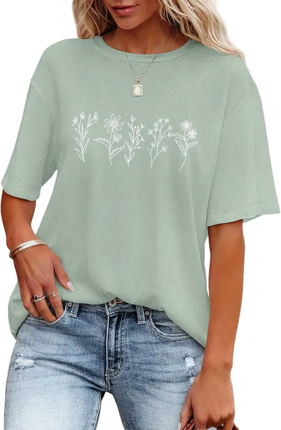 Oversized Tshirts for Women Flower Graphic Tees Short Sleeve Shirts 2025 Summer Casual Loose Fit Beach Tops