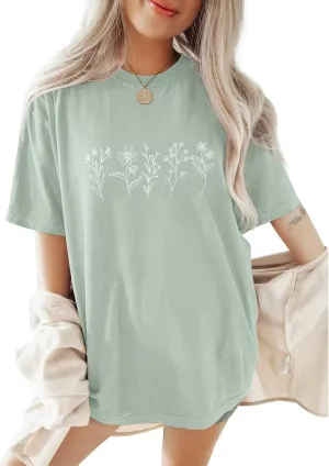 Oversized Tshirts for Women Flower Graphic Tees Short Sleeve Shirts 2025 Summer Casual Loose Fit Beach Tops