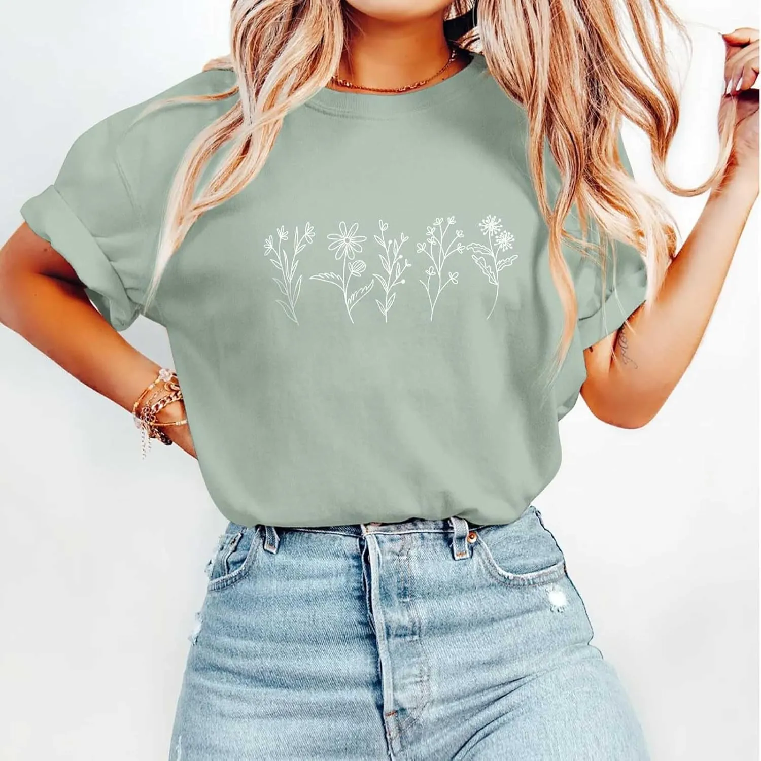 Oversized Tshirts for Women Flower Graphic Tees Short Sleeve Shirts 2025 Summer Casual Loose Fit Beach Tops