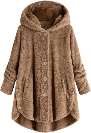 Oversized Warm Winter Coats Women Faux Fur Sherpa Jacket Fuzzy Fleece Pullover Hoodie Button Down Outerwear Coat Plus