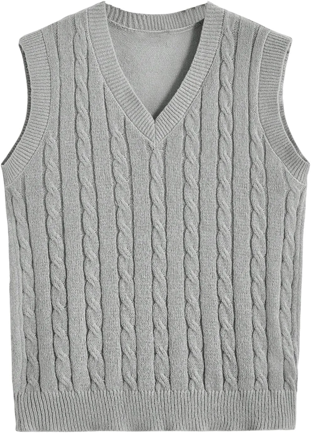 OYOANGLE Men's Cable Knit V Neck Sleeveless Sweater Vests Solid Casual Tank Tops Knitwear