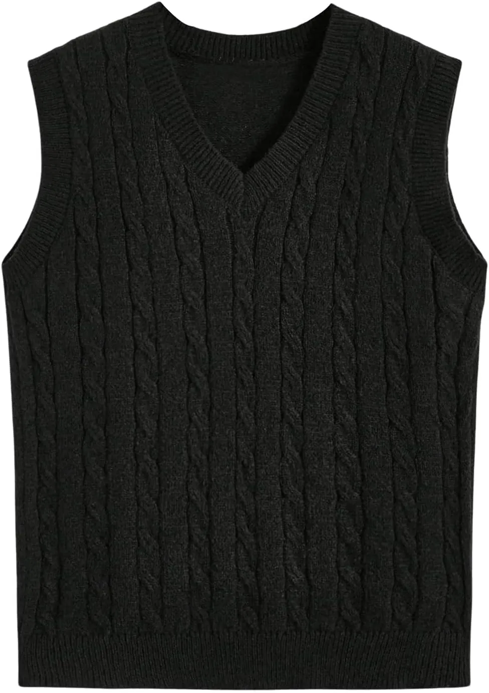OYOANGLE Men's Cable Knit V Neck Sleeveless Sweater Vests Solid Casual Tank Tops Knitwear
