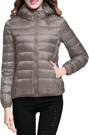 Packable Down Jacket Women Long | Crop Lightweight Full Zip Puffer Jackets Casual Warm Stand Collar Quilted Winter Coat
