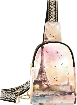Paris Eiffel Tower Sling Bag for Women Fanny Packs for Women Small Leather Fanny Pack Crossbody Bags Fashion Waist Packs Chest Bag for Travel 21340544