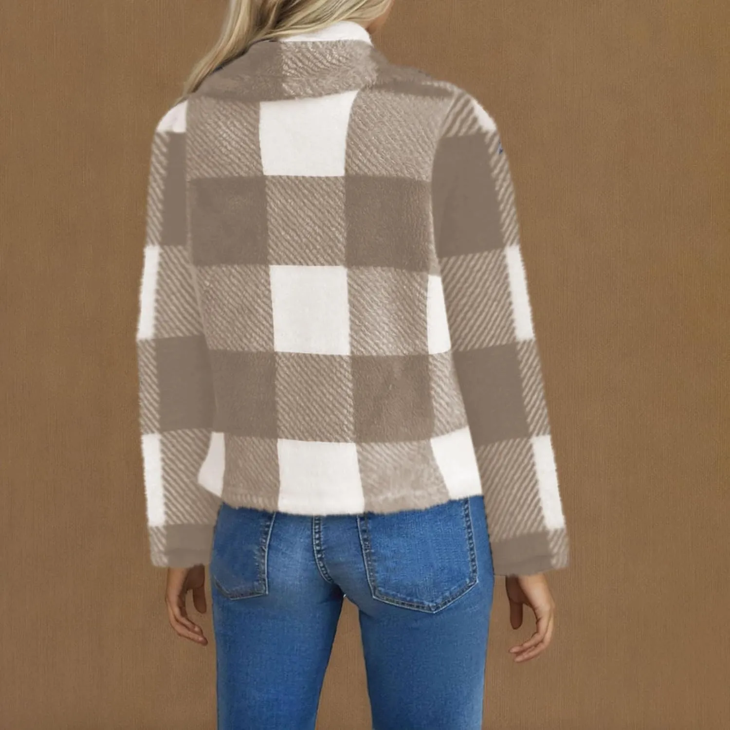 Pea Coats for Women Oversized Fleece Plaid Cardigan Long Sleeve Thermal Winter Jackets Casual Fit Outerwear
