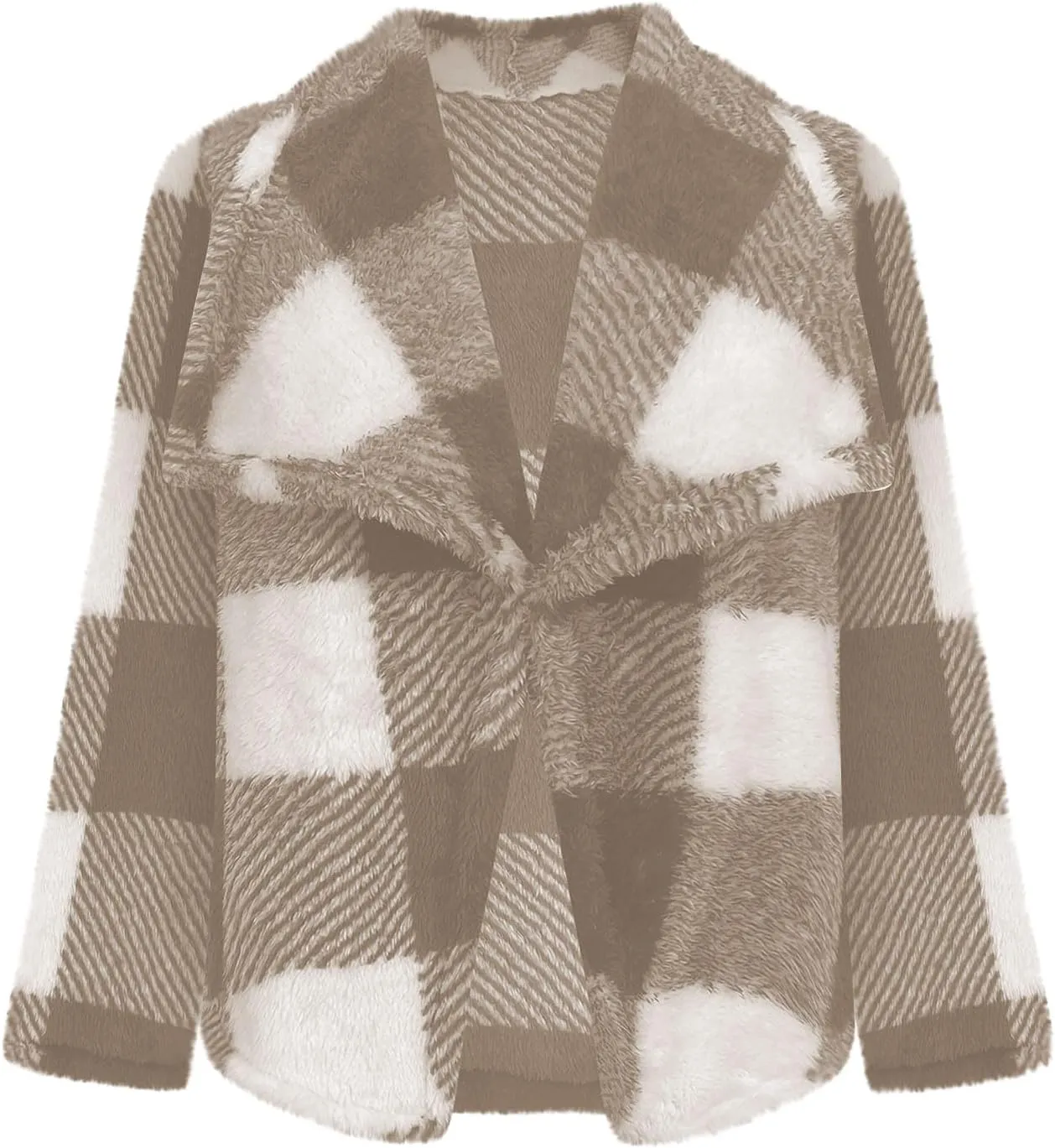 Pea Coats for Women Oversized Fleece Plaid Cardigan Long Sleeve Thermal Winter Jackets Casual Fit Outerwear