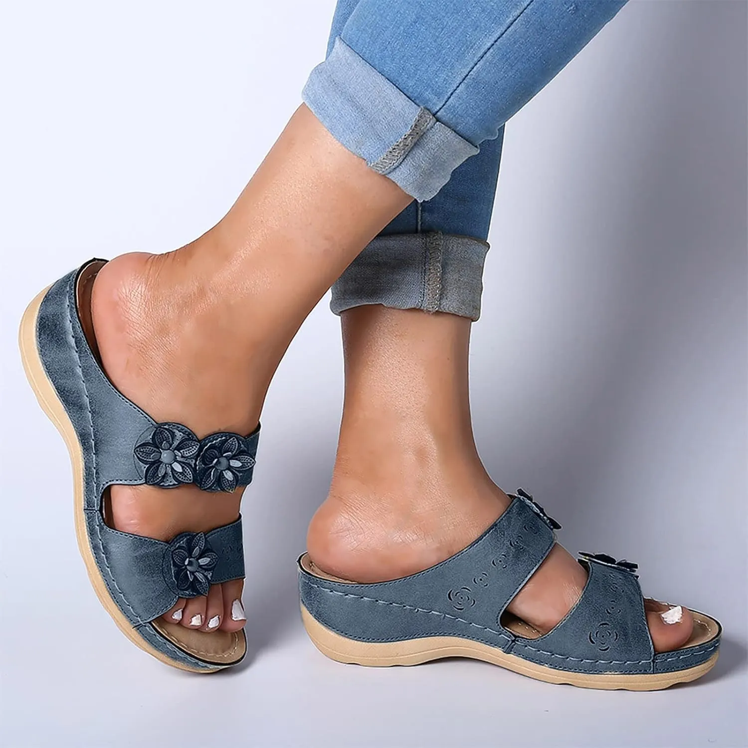 peqiut Casual Sandals Women Flat Orthopedic Sandals for Women Slip On Slippers Comfortable Crystal Beach Sandals