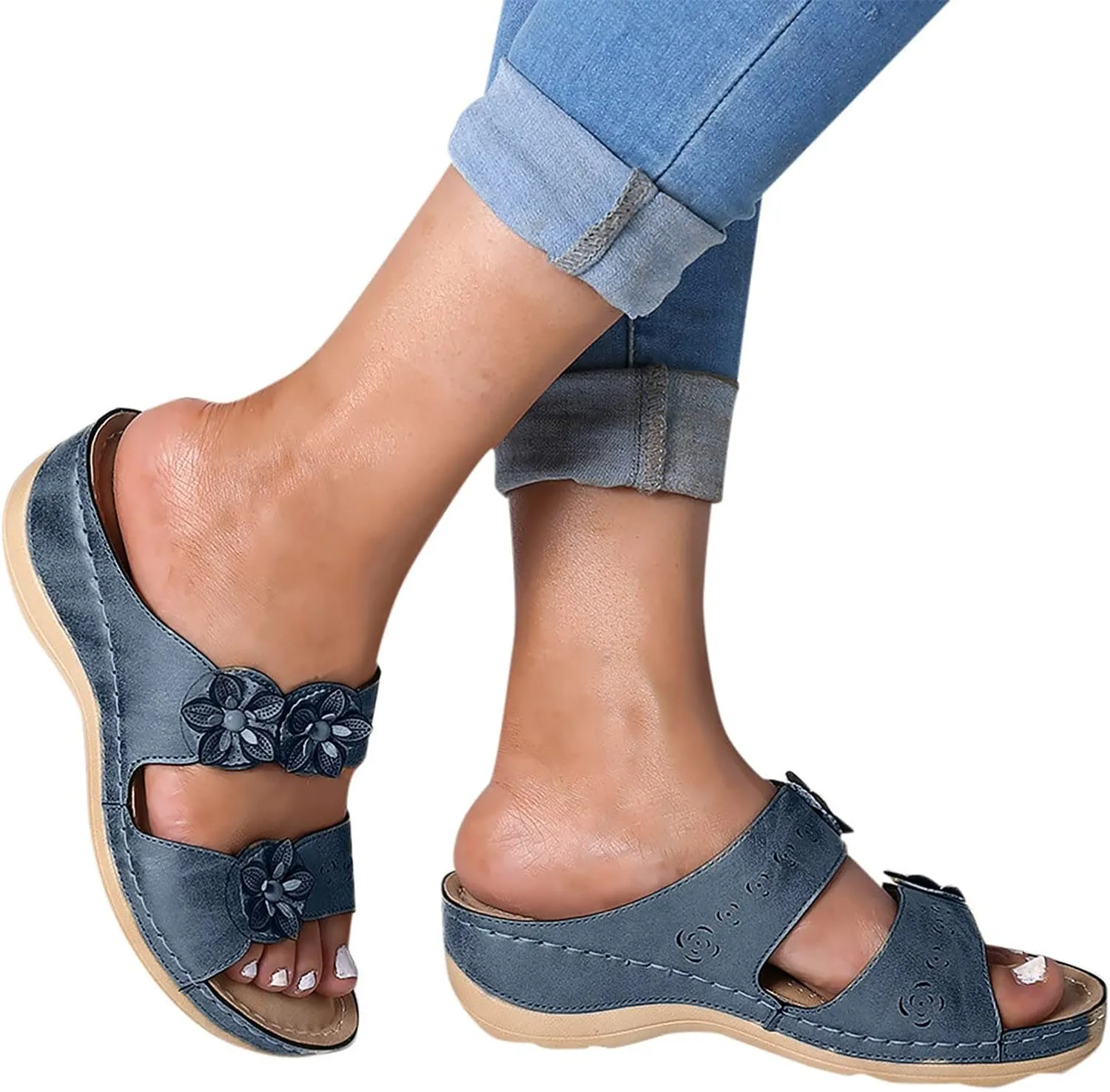 peqiut Casual Sandals Women Flat Orthopedic Sandals for Women Slip On Slippers Comfortable Crystal Beach Sandals