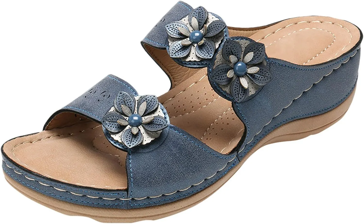 peqiut Casual Sandals Women Flat Orthopedic Sandals for Women Slip On Slippers Comfortable Crystal Beach Sandals