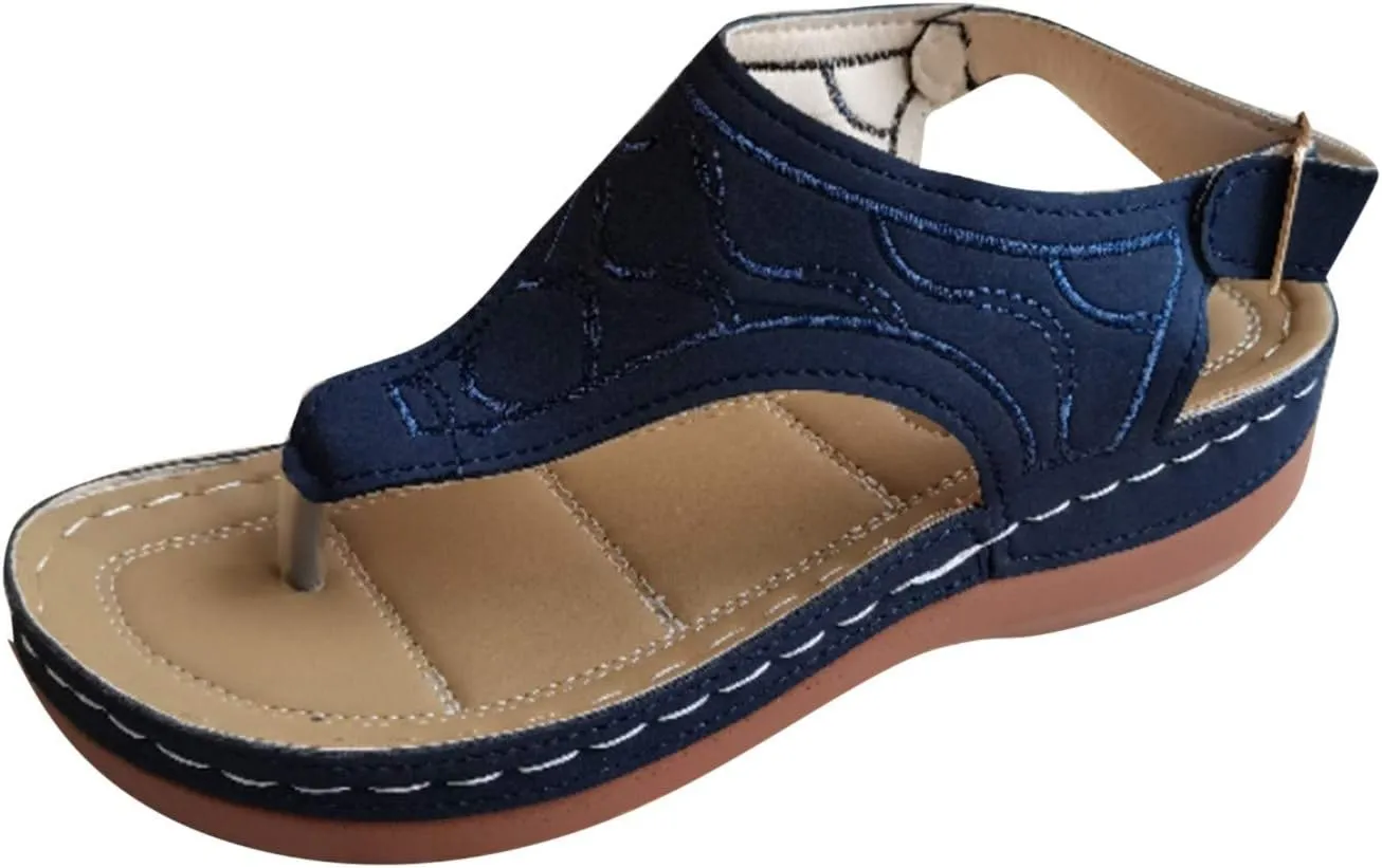 peqiut Casual Sandals Women Flat Platform Strap Sandals for Women Orthopedic Clip Toe Flip Flops Boho Casual Sandals