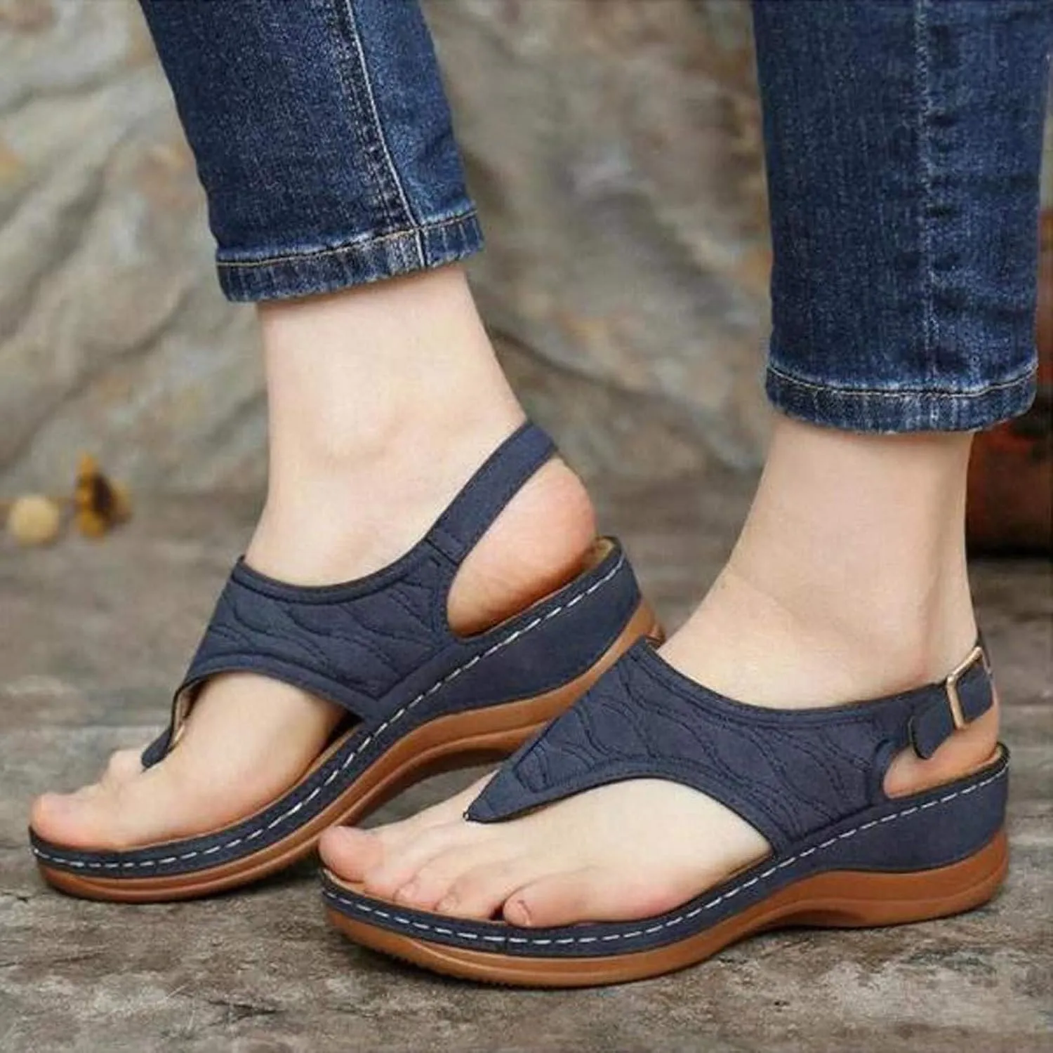 peqiut Casual Sandals Women Flat Platform Strap Sandals for Women Orthopedic Clip Toe Flip Flops Boho Casual Sandals