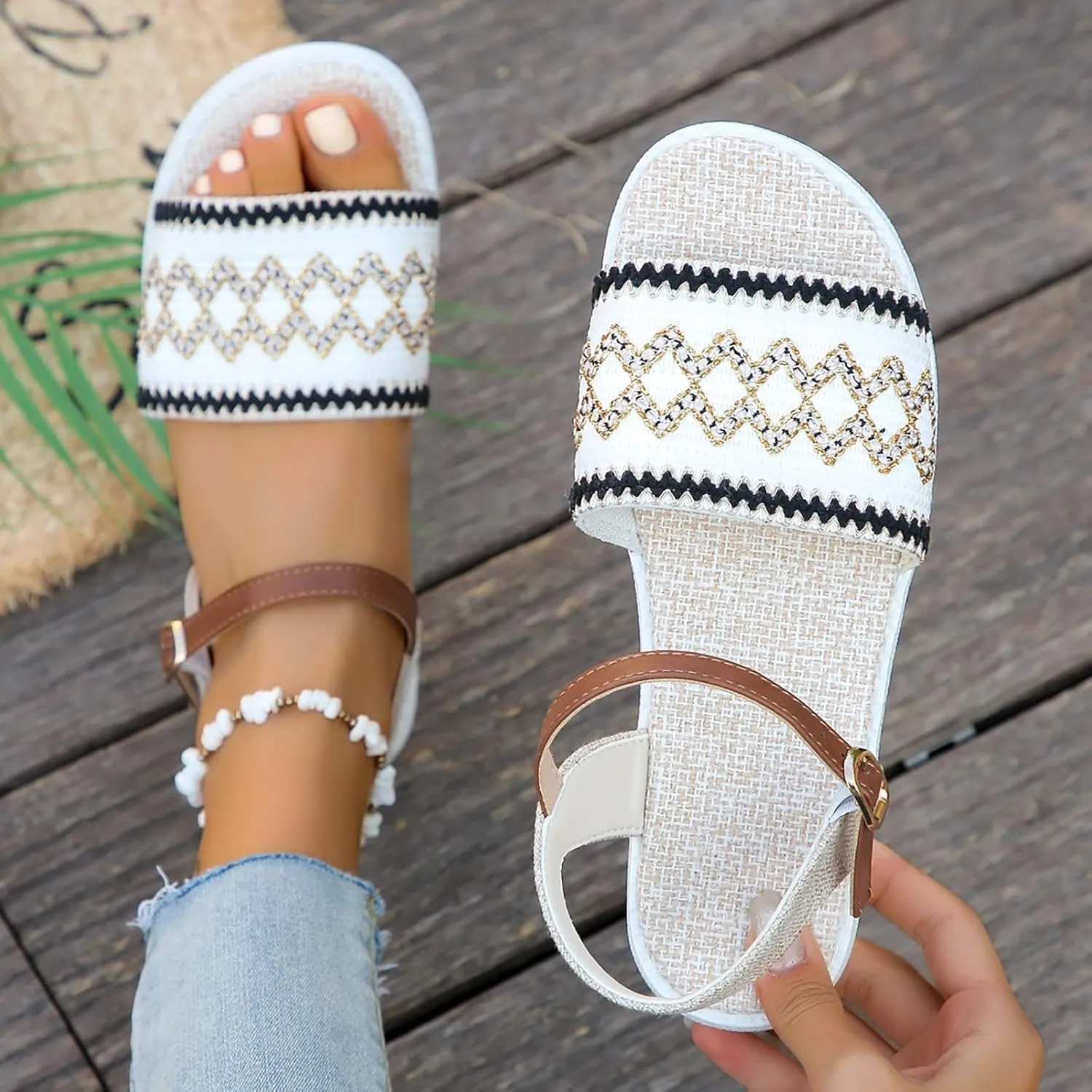 peqiut Sandals Womens Dressy Flat Platform Sandals Orthopedic Boho Sandals Slippers Casual Summer Womens Rubber Sandals