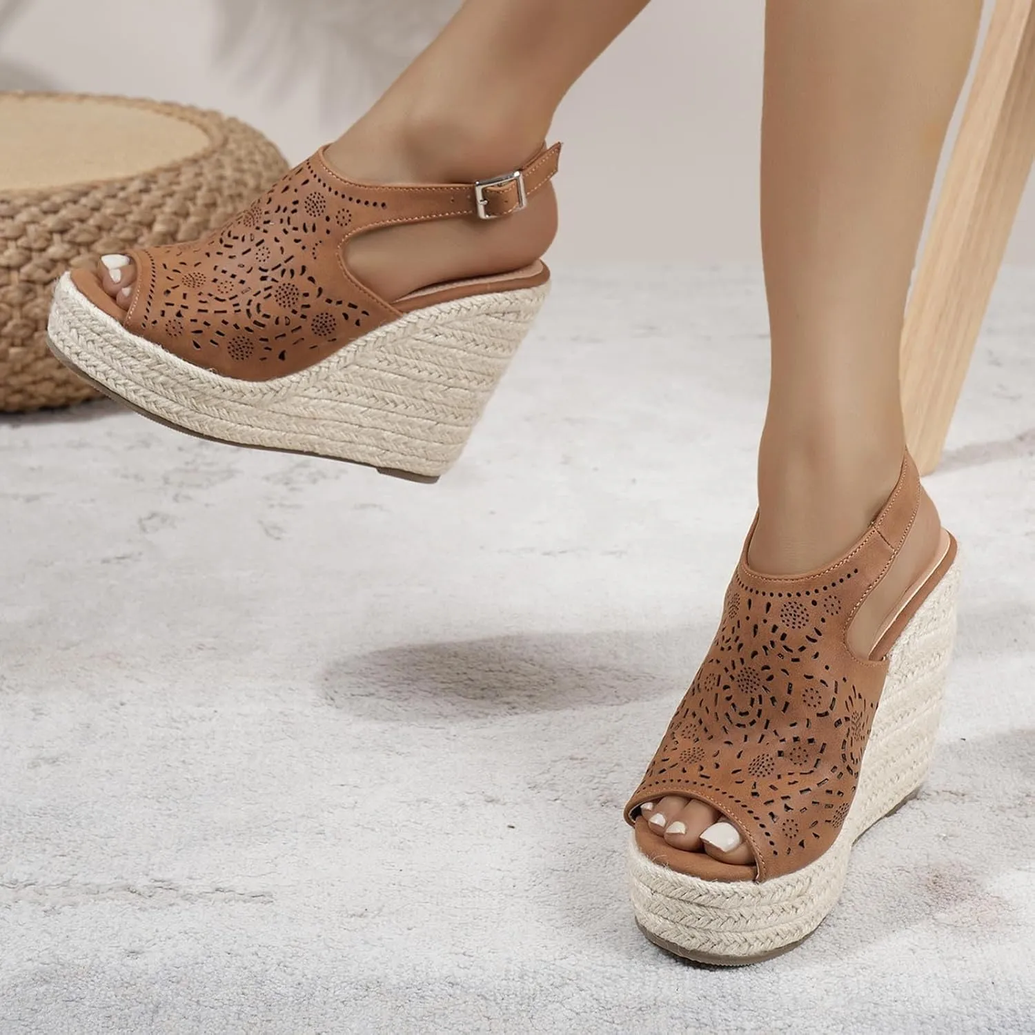 peqiut Women's Sandal Dressy Summer Platform Wedge Sandals for Women Slip On Comfortable Espadrille Heel Sandals Strap Shoes