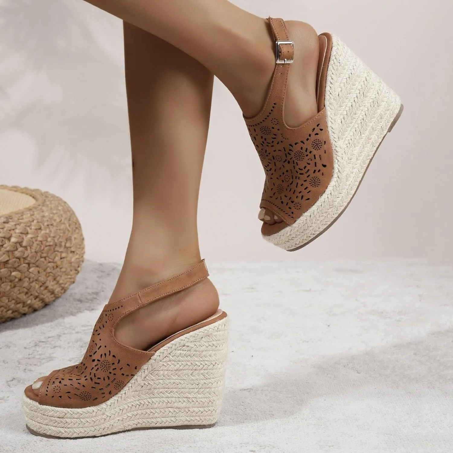 peqiut Women's Sandal Dressy Summer Platform Wedge Sandals for Women Slip On Comfortable Espadrille Heel Sandals Strap Shoes