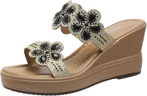 peqiut Women's Sandal Dressy Summer Wedge Orthopedic Sandals for Women Comfortable Outdoor Jeweled Boho Sandals Casual Slides