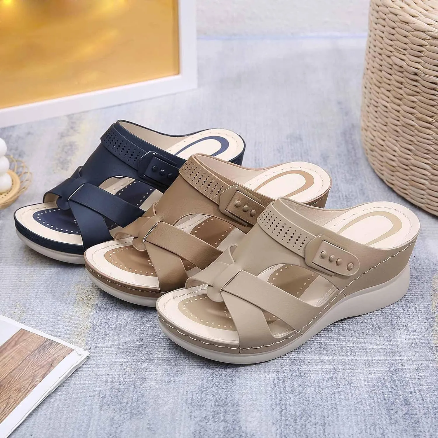 peqiut Women's Sandal Dressy Summer Wedge Orthopedic Sandals for Women Comfortable Outdoor Strap Boho Sandals Casual Slides