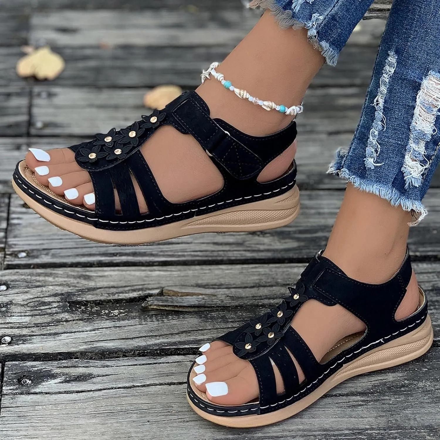 peqiut Women's Sandal Dressy Summer Wedge Orthopedic Sandals for Women Slip On Comfortable Outdoor Boho Sandals Casual Shoes