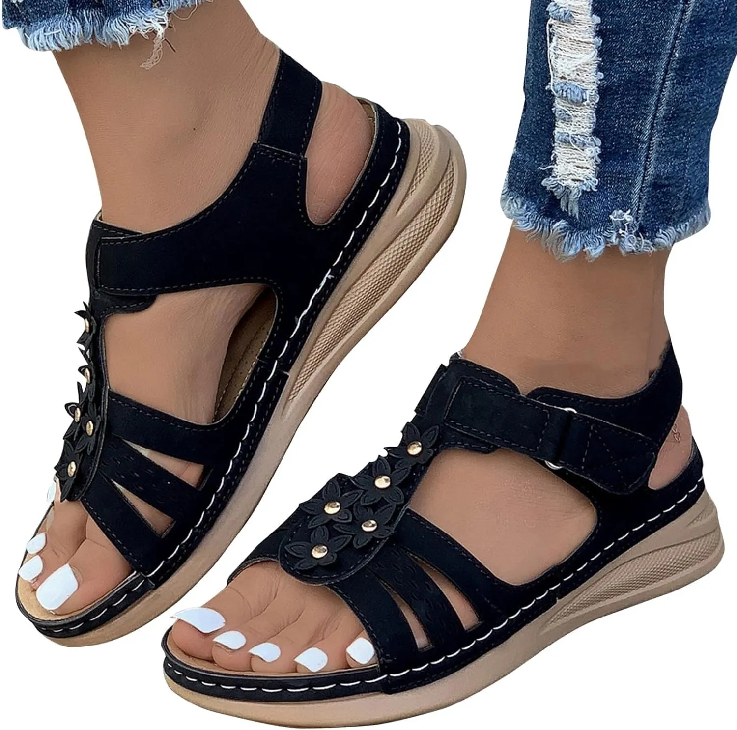peqiut Women's Sandal Dressy Summer Wedge Orthopedic Sandals for Women Slip On Comfortable Outdoor Boho Sandals Casual Shoes