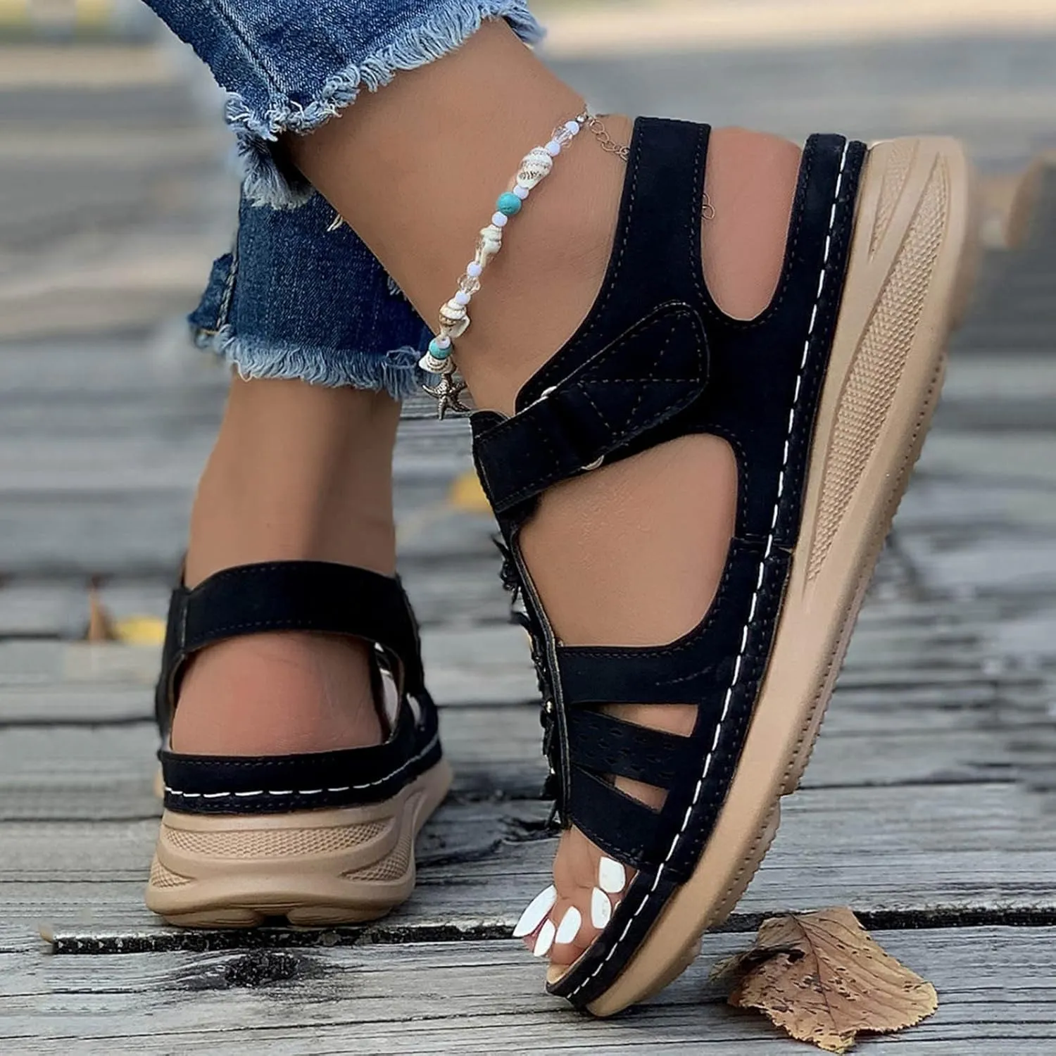 peqiut Women's Sandal Dressy Summer Wedge Orthopedic Sandals for Women Slip On Comfortable Outdoor Boho Sandals Casual Shoes