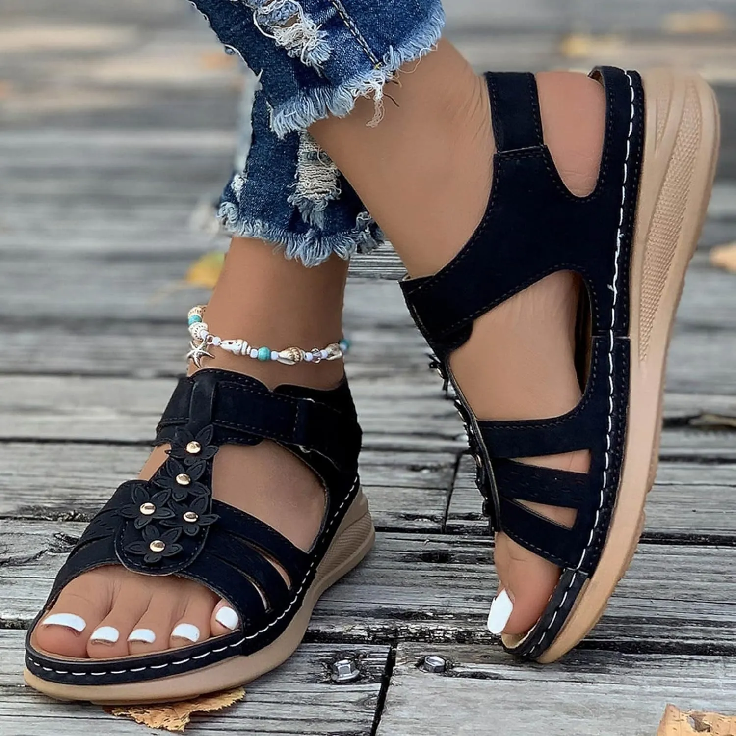 peqiut Women's Sandal Dressy Summer Wedge Orthopedic Sandals for Women Slip On Comfortable Outdoor Boho Sandals Casual Shoes