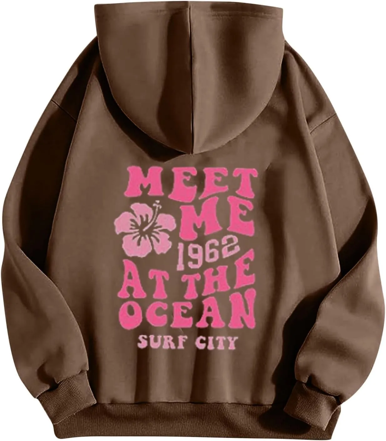 Pink Palm Puff Hoodie for Women Graphic Letter Print Hoodies Oversize Lightweight Pullover Y2k Drawstring Sweatshirt
