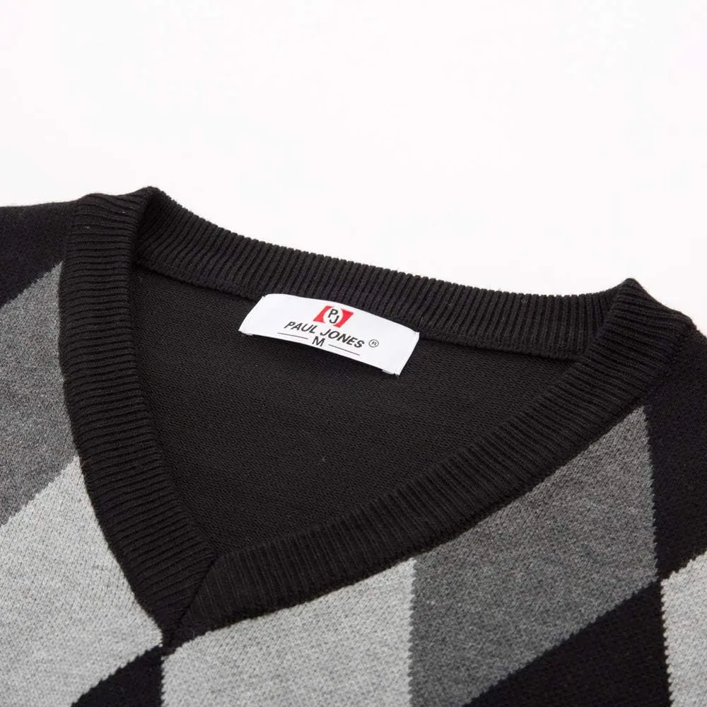 PJ PAUL JONES Mens Casual Argyle Sweater Vest V-Neck Sleeveless Pullover Knitwear Vests