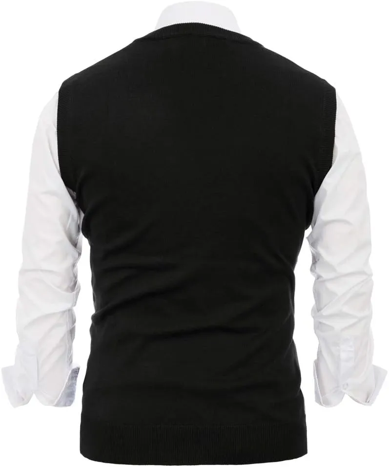 PJ PAUL JONES Mens Casual Argyle Sweater Vest V-Neck Sleeveless Pullover Knitwear Vests