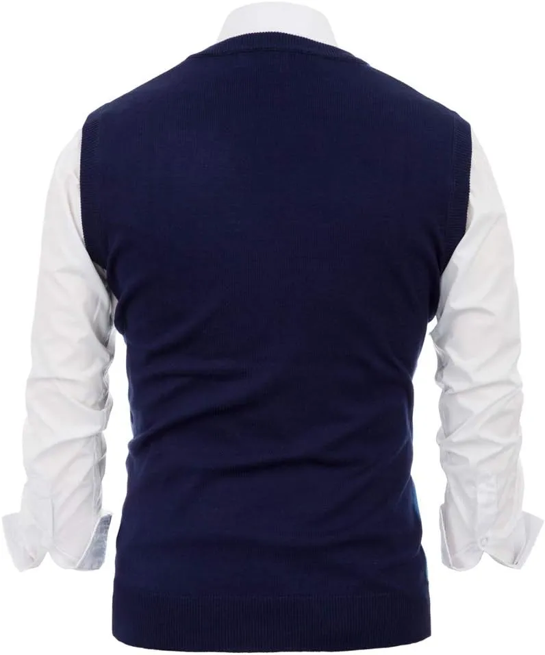 PJ PAUL JONES Mens Casual Argyle Sweater Vest V-Neck Sleeveless Pullover Knitwear Vests