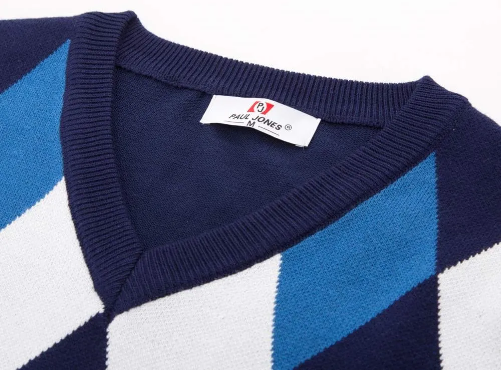PJ PAUL JONES Mens Casual Argyle Sweater Vest V-Neck Sleeveless Pullover Knitwear Vests