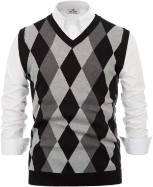 PJ PAUL JONES Mens Casual Argyle Sweater Vest V-Neck Sleeveless Pullover Knitwear Vests