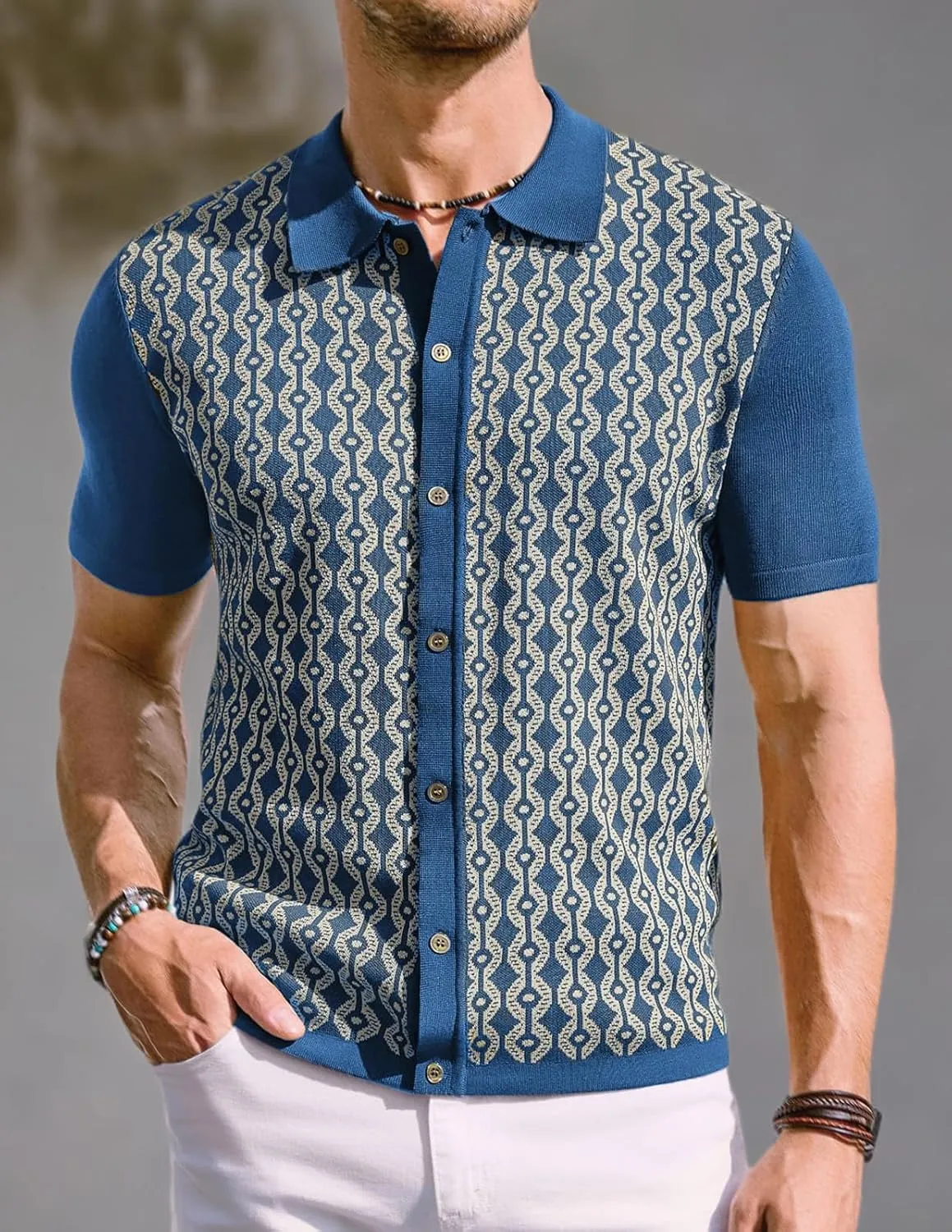 PJ PAUL JONES Men's Contrast 70s Vintage Polo Shirts Short Sleeve Knitwear