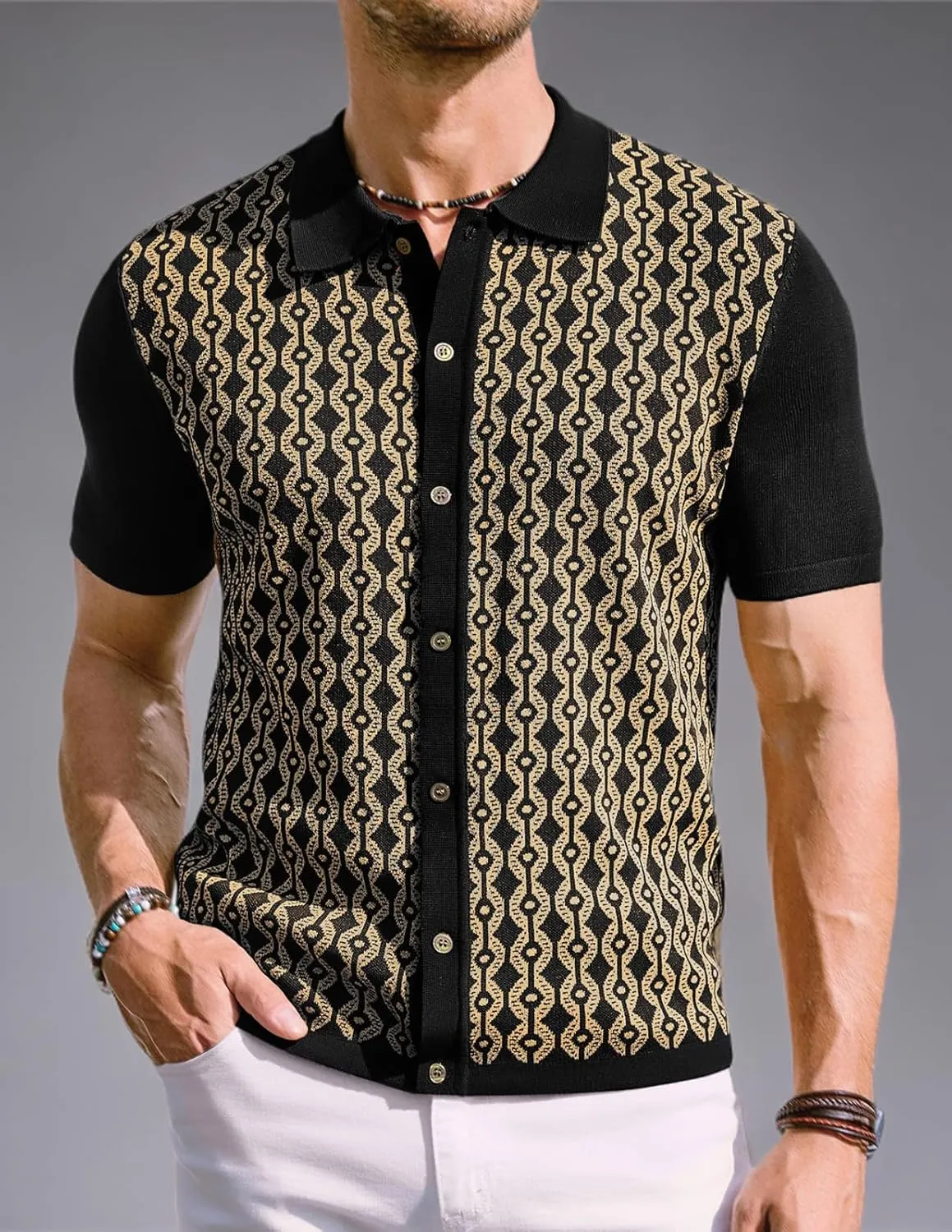 PJ PAUL JONES Men's Contrast 70s Vintage Polo Shirts Short Sleeve Knitwear