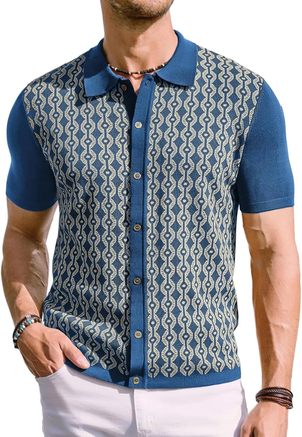 PJ PAUL JONES Men's Contrast 70s Vintage Polo Shirts Short Sleeve Knitwear