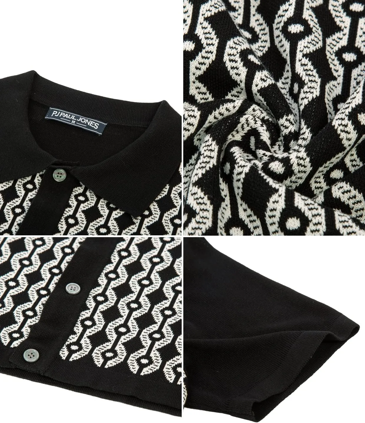 PJ PAUL JONES Men's Contrast 70s Vintage Polo Shirts Short Sleeve Knitwear