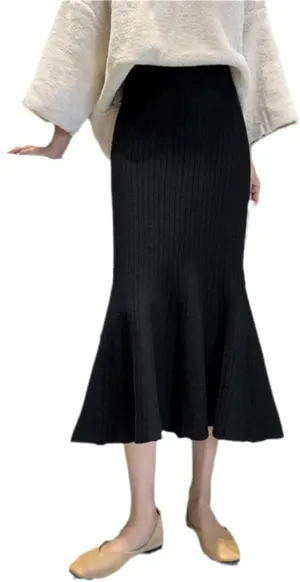 Pleated Mermaid Skirts Autumn High Elastic Waist Long Skirts Vintage Slim Fit Sexy Knitted Midi Skirts