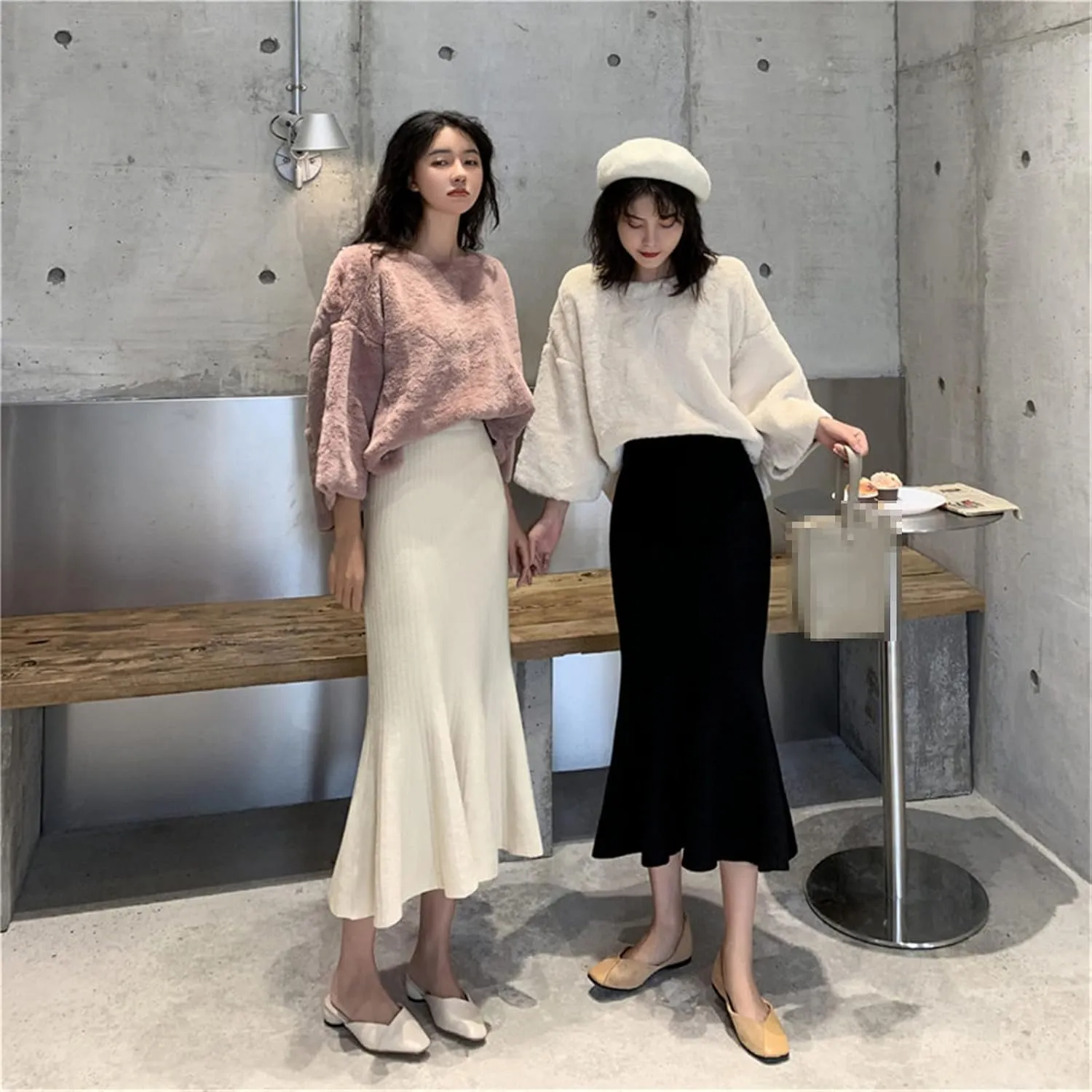 Pleated Mermaid Skirts Autumn High Elastic Waist Long Skirts Vintage Slim Fit Sexy Knitted Midi Skirts