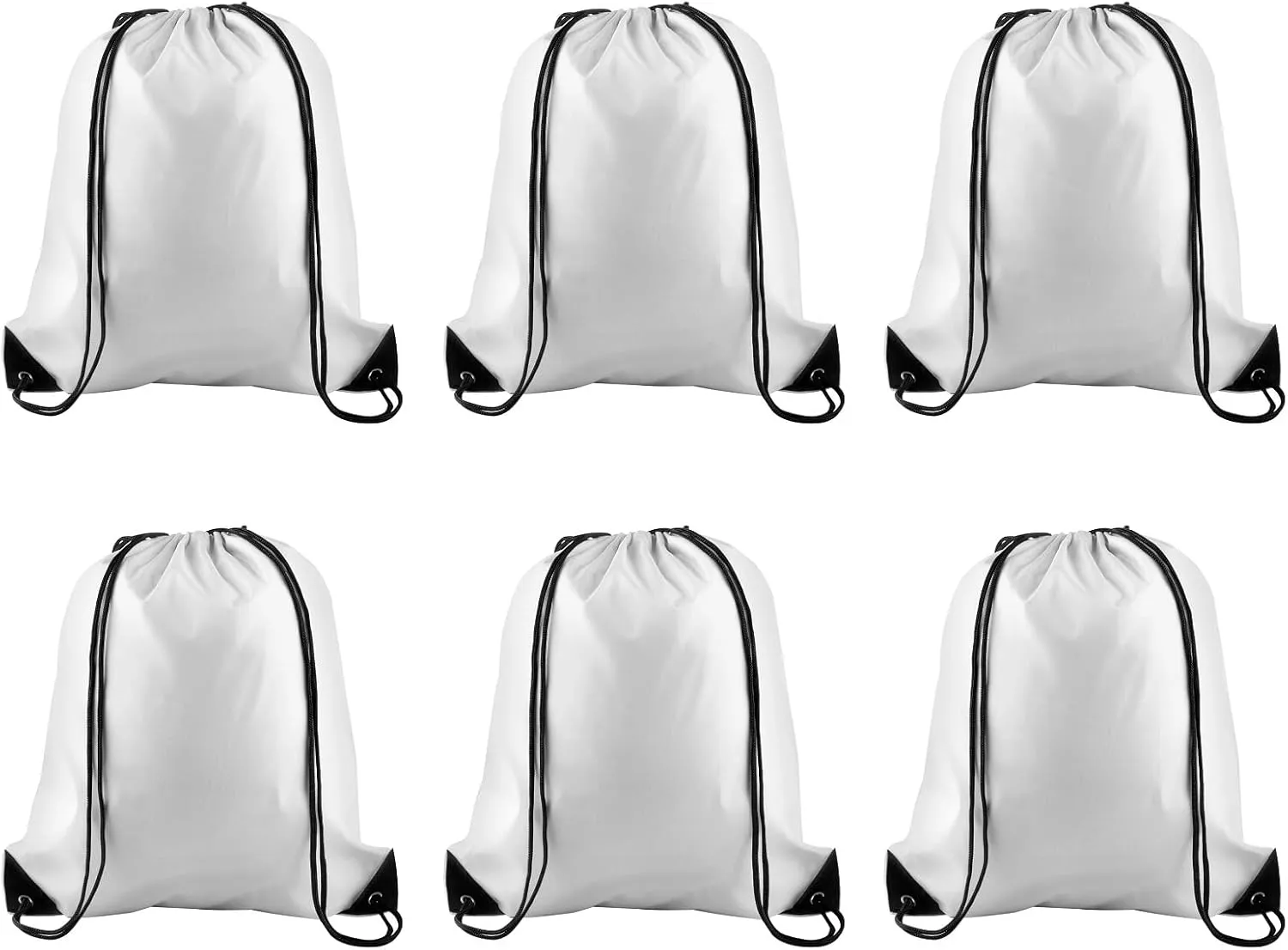 PLULON 6 Pcs White Drawstring Bags Bulk Drawstring Backpack String Backpack Cinch Sack Sport Gym Backpack Bags for Yoga Traveling Outdoor Sports