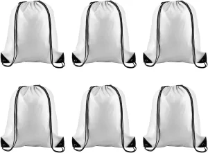 PLULON 6 Pcs White Drawstring Bags Bulk Drawstring Backpack String Backpack Cinch Sack Sport Gym Backpack Bags for Yoga Traveling Outdoor Sports
