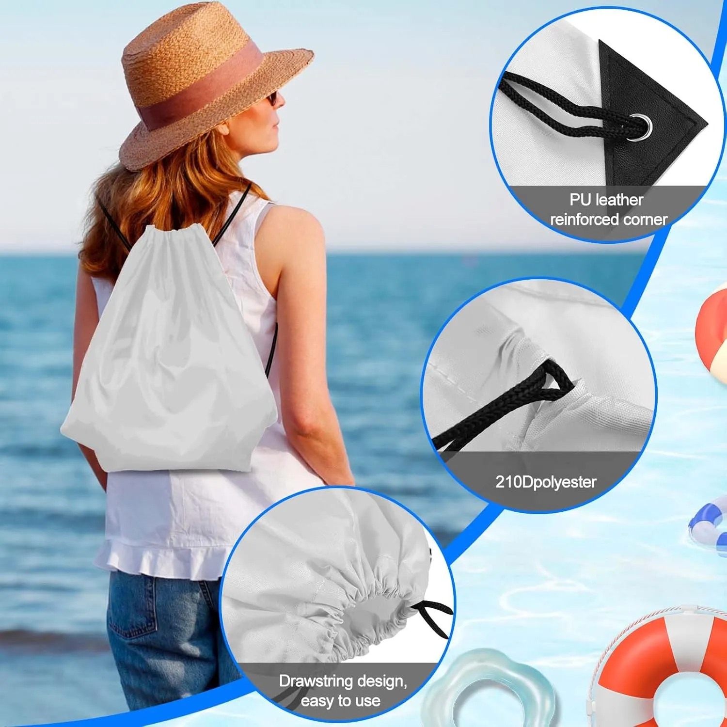 PLULON 6 Pcs White Drawstring Bags Bulk Drawstring Backpack String Backpack Cinch Sack Sport Gym Backpack Bags for Yoga Traveling Outdoor Sports