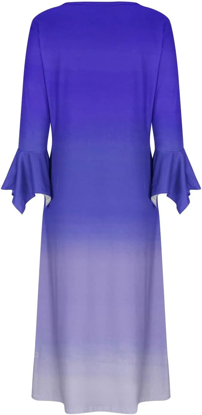 Plus Size Dress for Women 2024 Fashion Long Sleeve Gradient Color Causal Dresses Plus Size Buttons V Neck Fall Dress