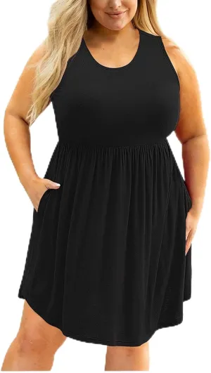 Plus Size Dresses for Curvy Women, Summer 2025 Casual Wedding Guest Party Dresses, Sleeveless Tank Dress Midi Flowy