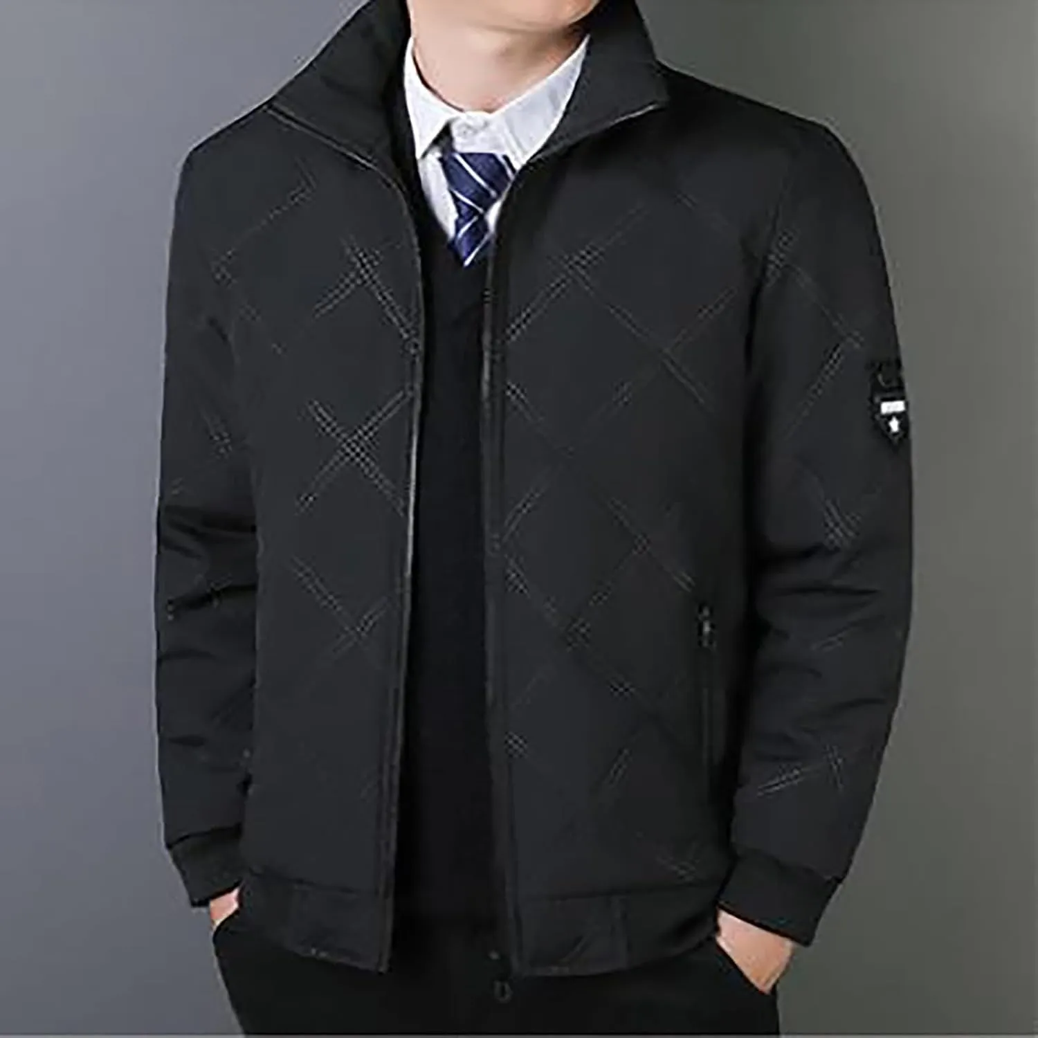 Plus Size Jackets for Men 2024 Trendy Stand Collar Full Zip Coat Casual Solid Plush Thickened Outerwear with Pockets