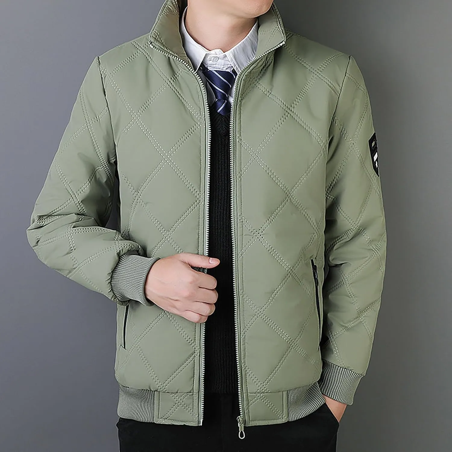 Plus Size Jackets for Men 2024 Trendy Stand Collar Full Zip Coat Casual Solid Plush Thickened Outerwear with Pockets