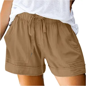 Plus Size Shorts for Women High Waisted Drawstring Cotton Lounge Shorts Pull On Short Casual Pants Summer Outfits