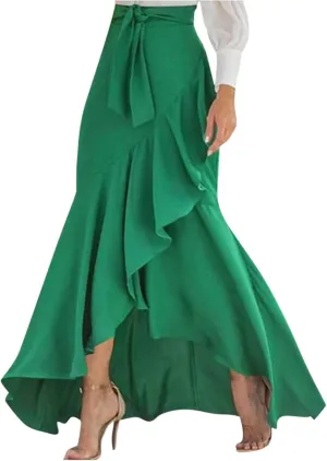 Plus Size Skirts for Women Formal Maxi Skirts Ruffle Solid Flowy Skirts,S-5XL