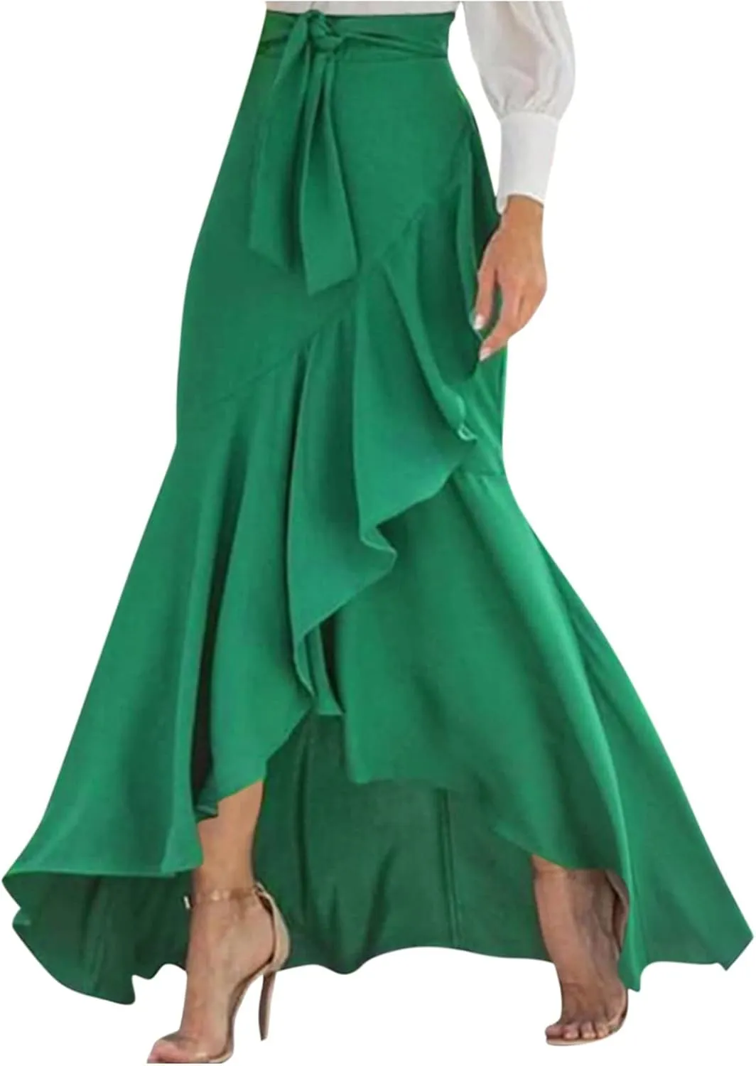 Plus Size Skirts for Women Formal Maxi Skirts Ruffle Solid Flowy Skirts,S-5XL