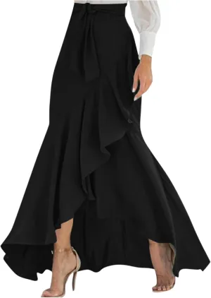 Plus Size Skirts for Women Formal Maxi Skirts Ruffle Solid Flowy Skirts,S-5XL
