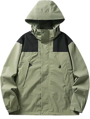 Plus Size Winter Coats for Women Patchwork Color Fall Jacket Long Sleeve Drawstring Hooded Outerwear with Pockets